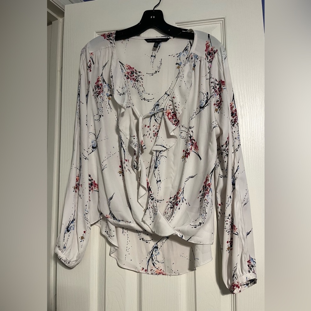 White House Black Market Floral Blouse with Ruffles. $98 MSRP
